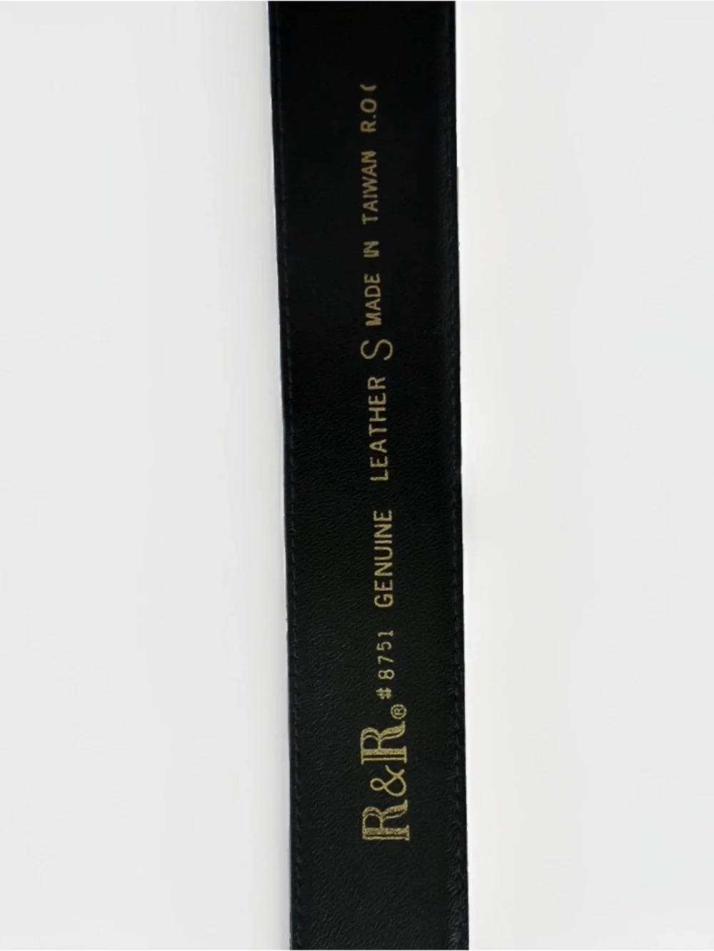 VTG R&R Black Genuine Leather Belt Gold Swirl Statement Buckle S